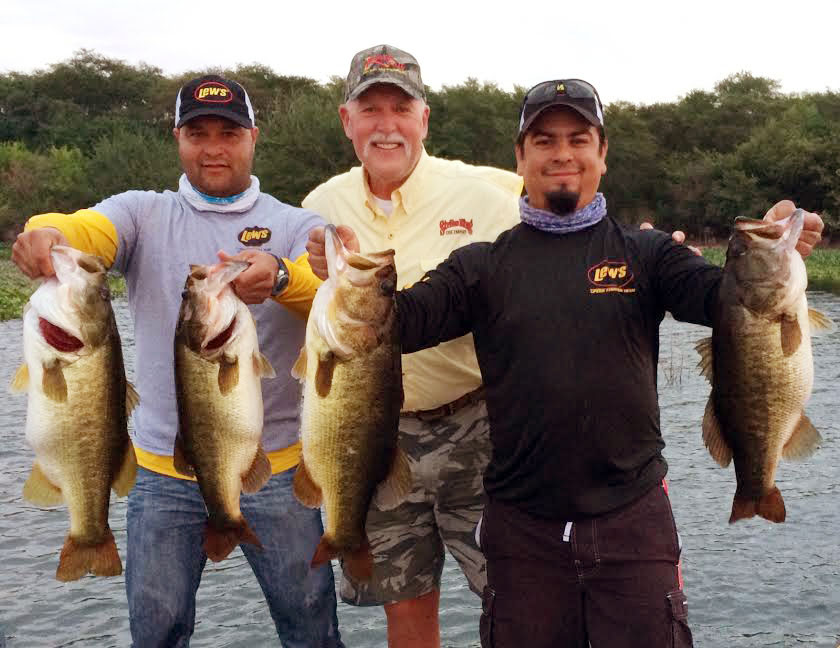 (left to right ) Edgar Ramos, Steve Parks, Edgar Tellez Co-host of " Vamanos de Pesca" Mexico's Outdoor TV Show crowded the livewells with these 4 El Salto Beauties