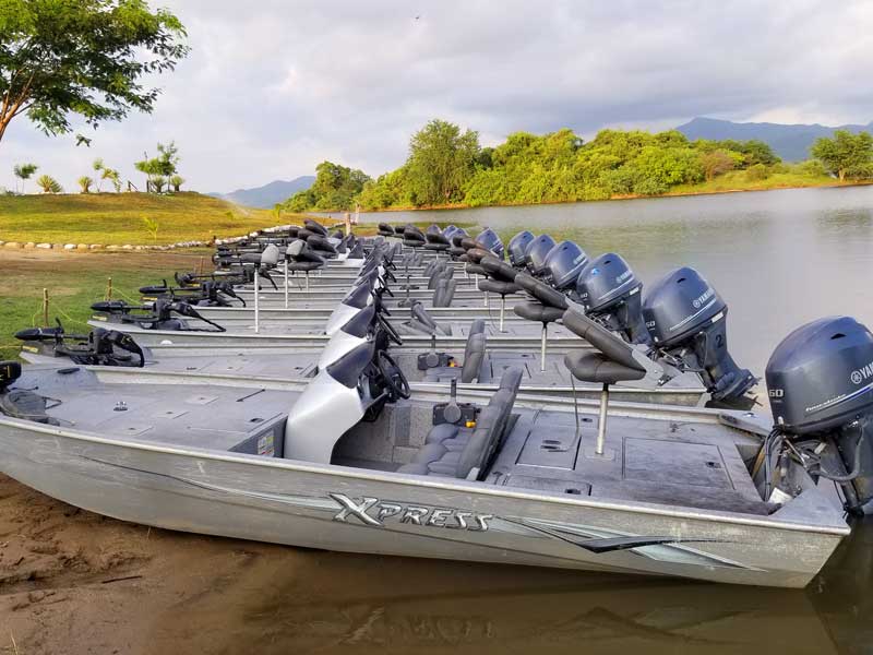 Mexico fishing lodge with bass boats that have updated trolling motors and Lowrance finders